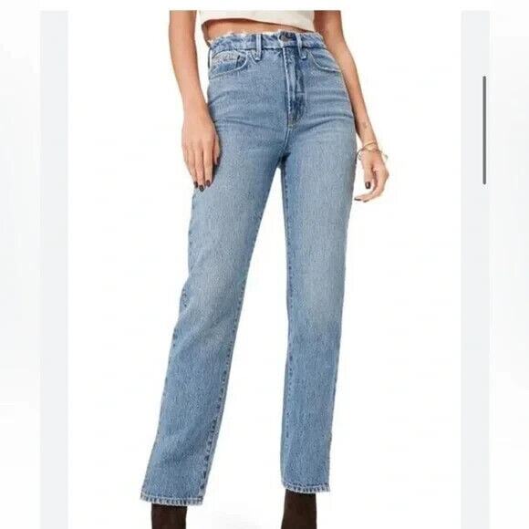 Good American Jeans Womens 6 Blue 941 Good Boy High Rise Straight Boot Slit 29" - Picture 3 of 16